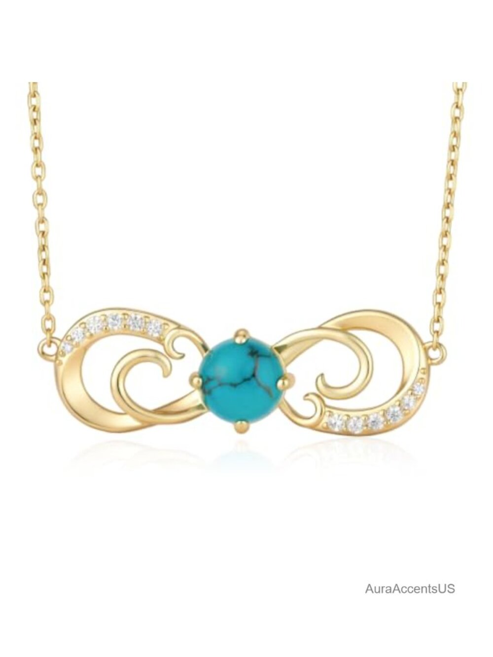 Genuine Turquoise Infinity Pendant Necklace in Sterling Silver and Gold